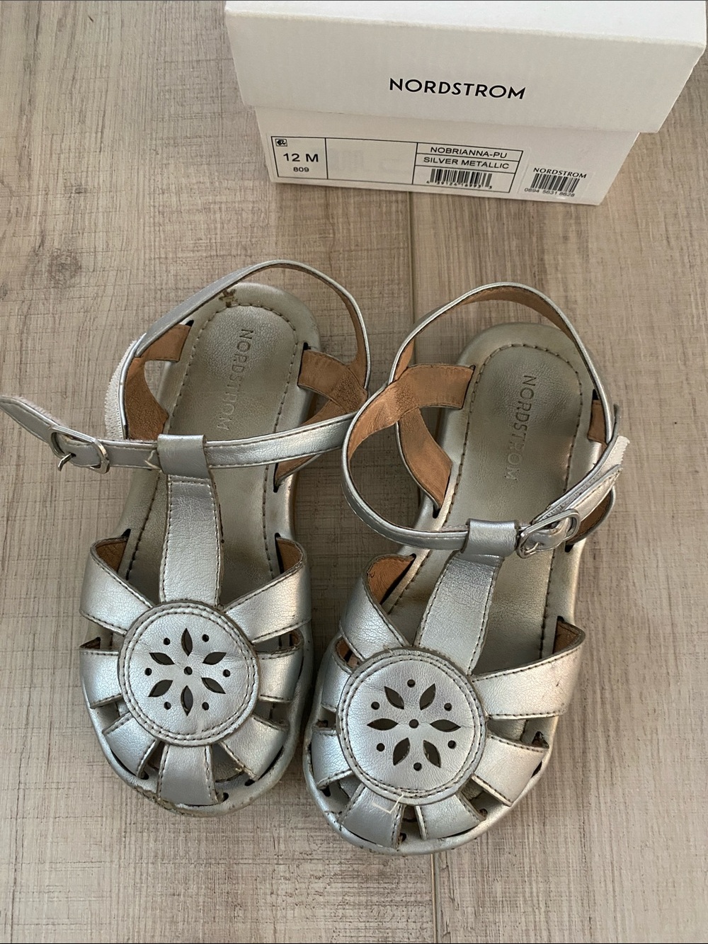 Nordstrom Kids Silver Floral Cutout Sandals
